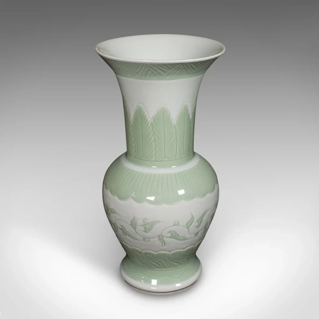 Large Antique Flower Urn, Chinese, Celadon Ceramic Display Vase, Victorian