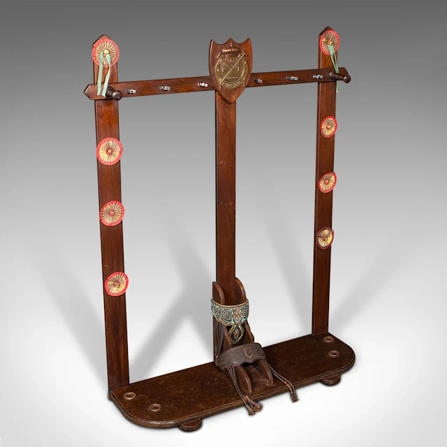 Vintage Barcelona Polo Mallet Stand, Spanish, Oak, Tack, Coat Rack, Mid Century