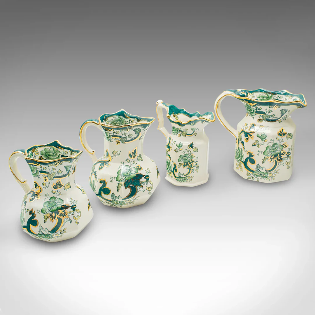 Antique Set of Table Pouring Jugs, English, Ceramic, Gravy, Sauce