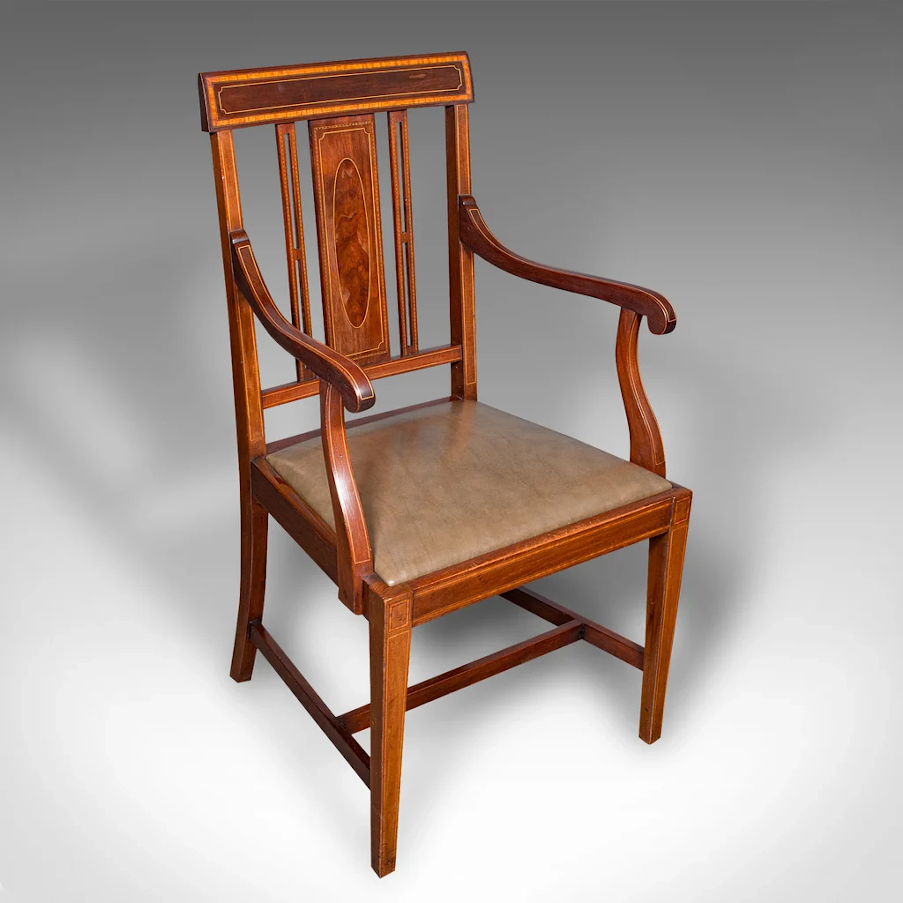 Antique Morning Room Side Chair, English Walnut Elbow Seat, Shoolbred