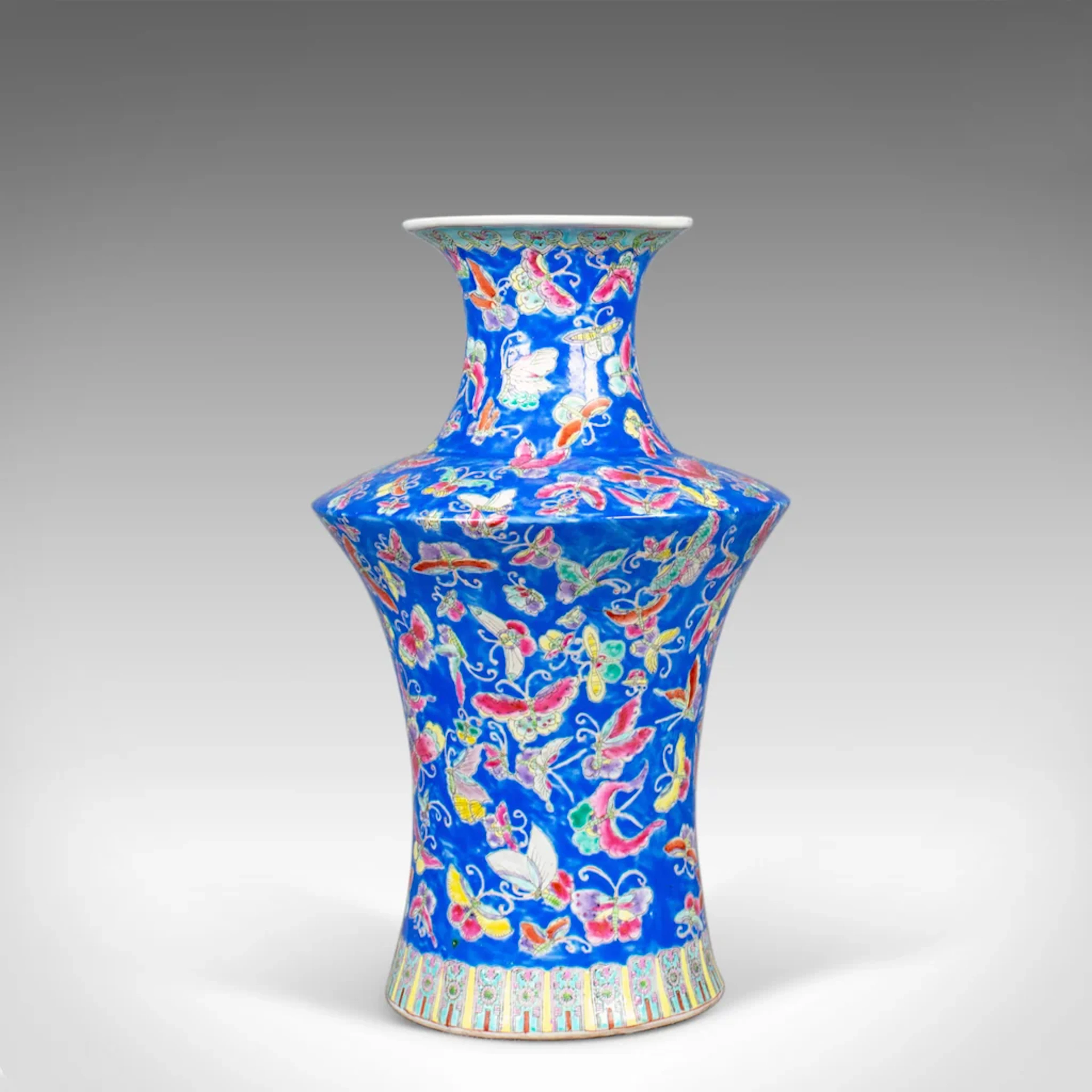 Oriental Flower Vase, Decorative, Ceramic, Butterflies, 20th Century
