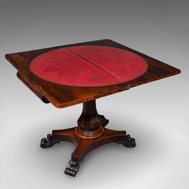Antique Fold-Over Card Table, English, Games, Console, Bridge, Early Victorian