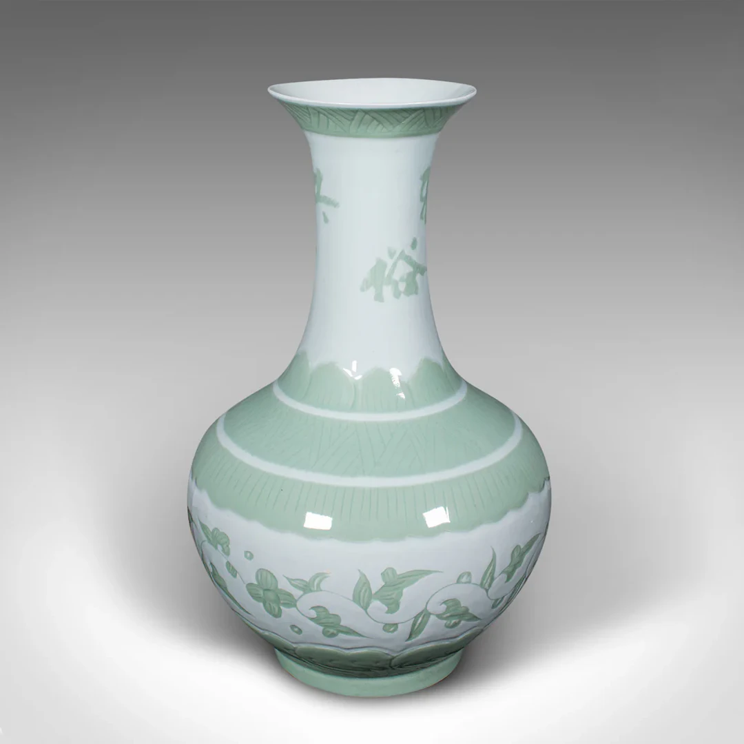 Large Antique Flower Vase, Chinese, Celadon, Ceramic, Baluster Urn, Victorian