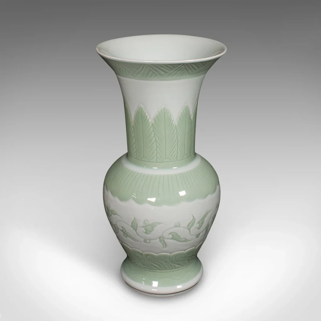 Large Antique Flower Urn, Chinese, Celadon Ceramic Display Vase, Victorian