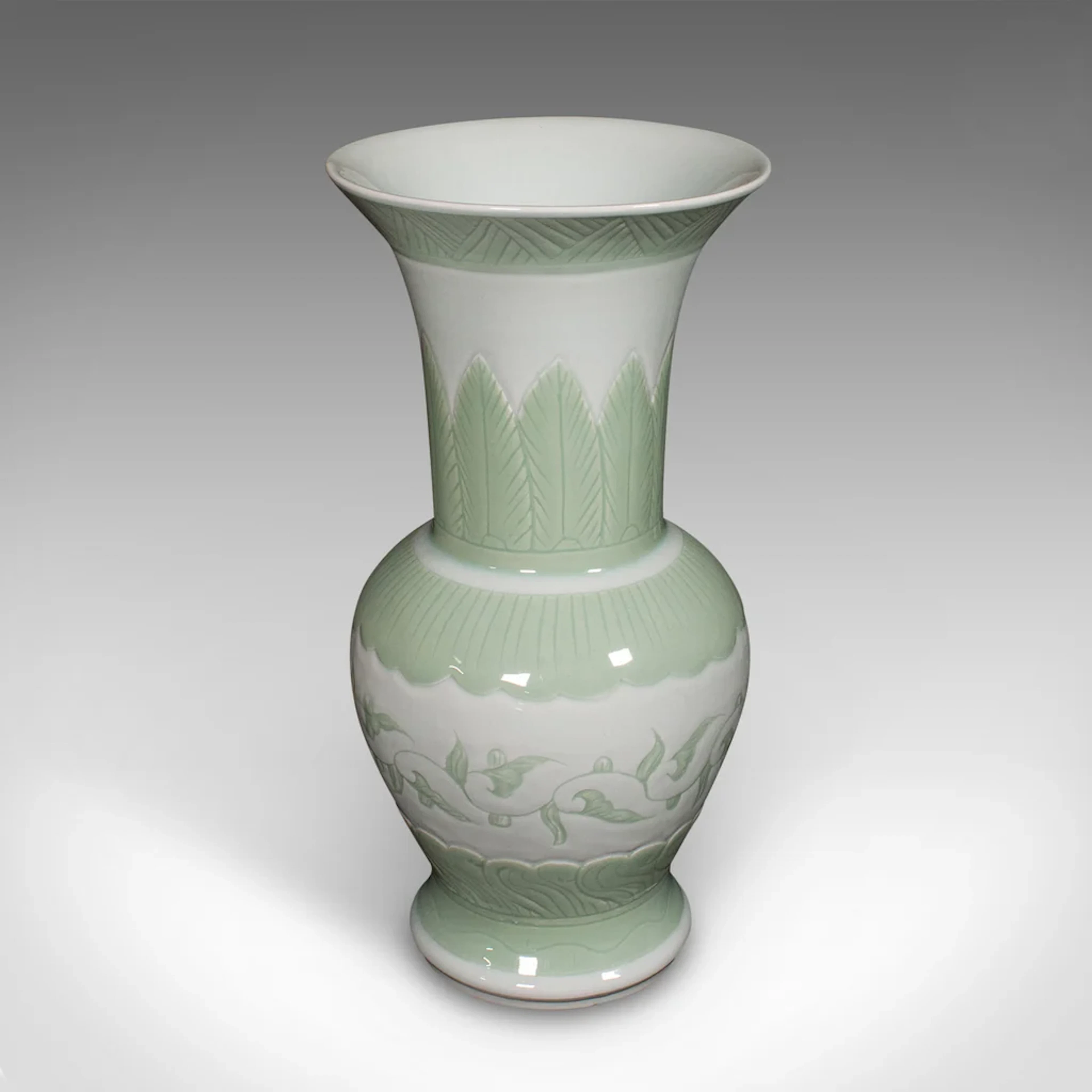 Large Antique Flower Urn, Chinese, Celadon Ceramic Display Vase, Victorian