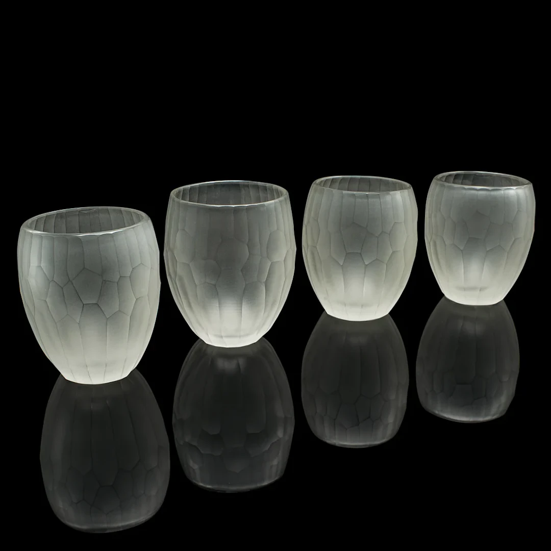 Set of 4 Contemporary Wimbledon Spirit Tumblers, Frosted Cordial Glasses