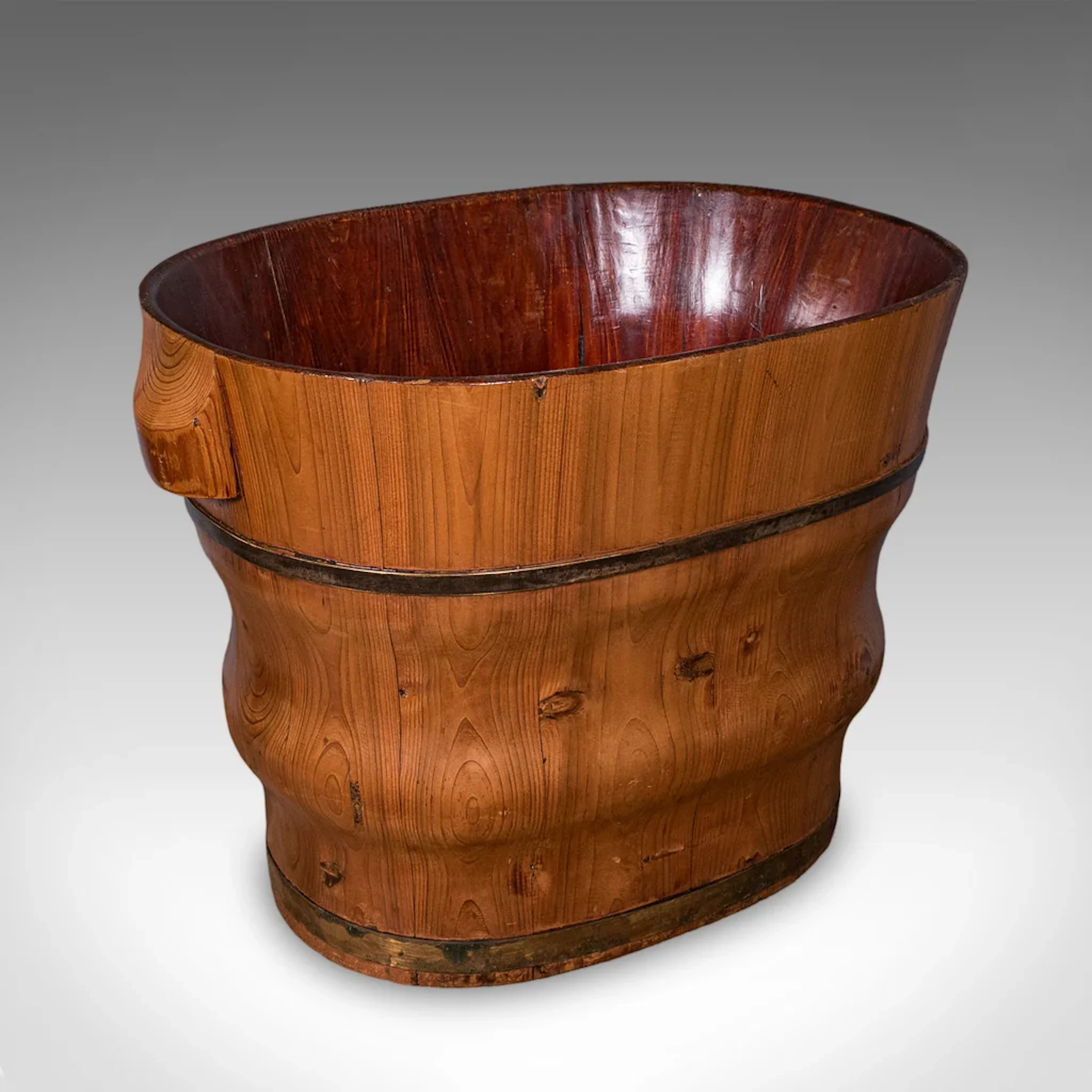 Antique Waste Paper Basket, Dutch, Cedar, Brass, Home Office Bin