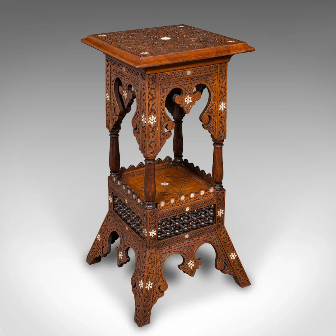 Antique Moorish Jardiniere Stand, Middle Eastern Teak, Planter Podium