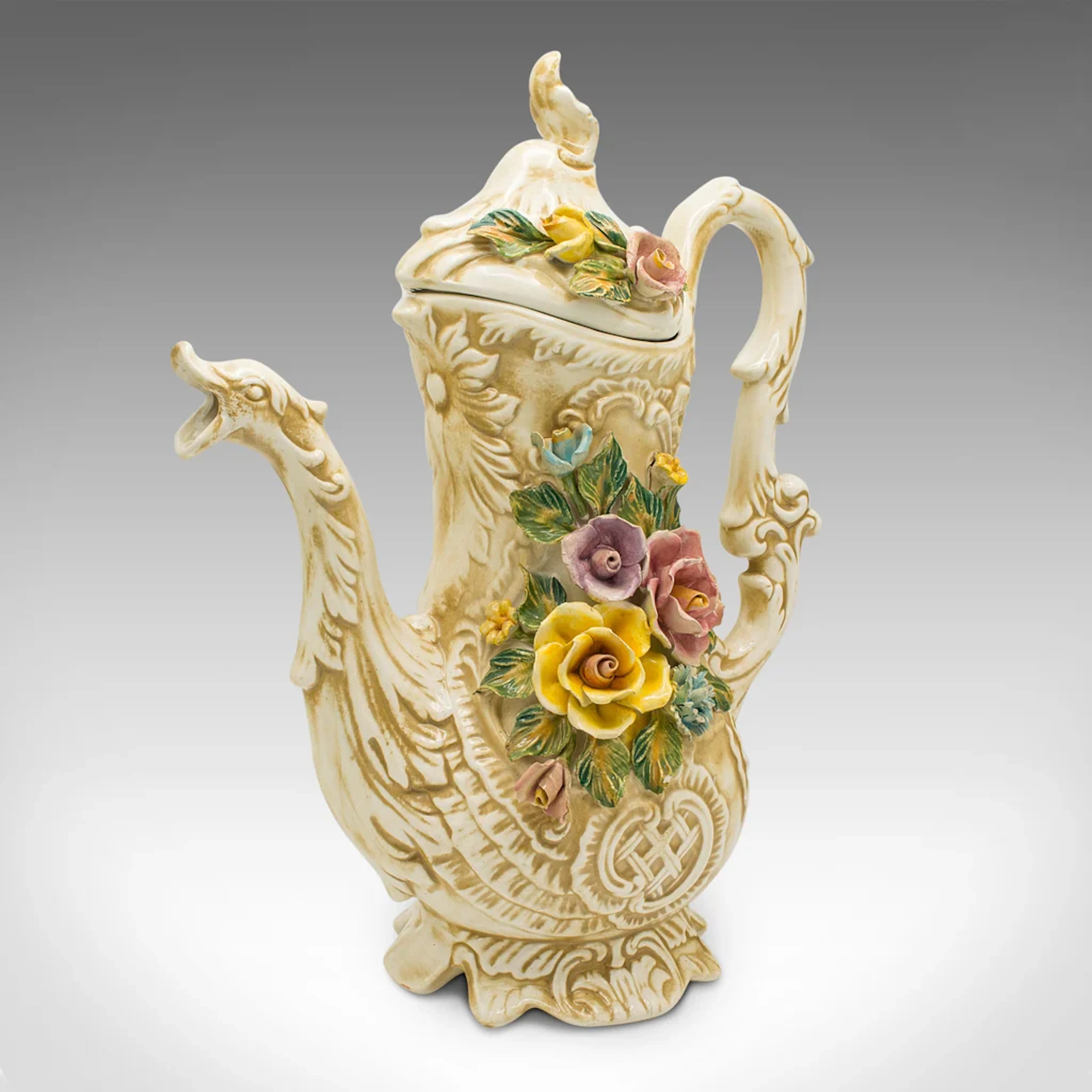 Antique Floral Encrusted Ewer, Italian, Decorative, Wine Pouring Jug