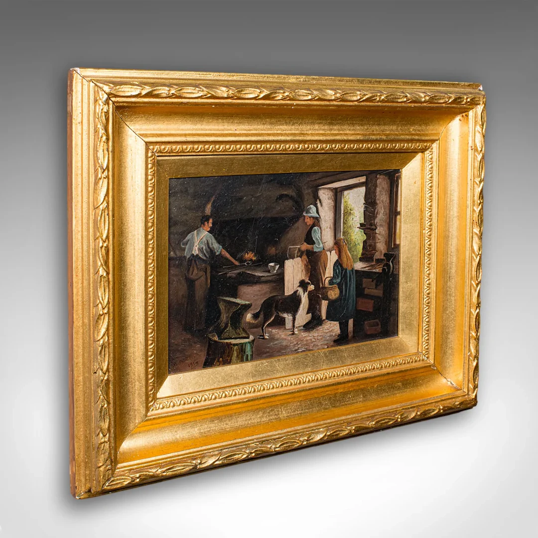 Antique Blacksmith's Cottage Painting, English School, Art, Picture, Figural