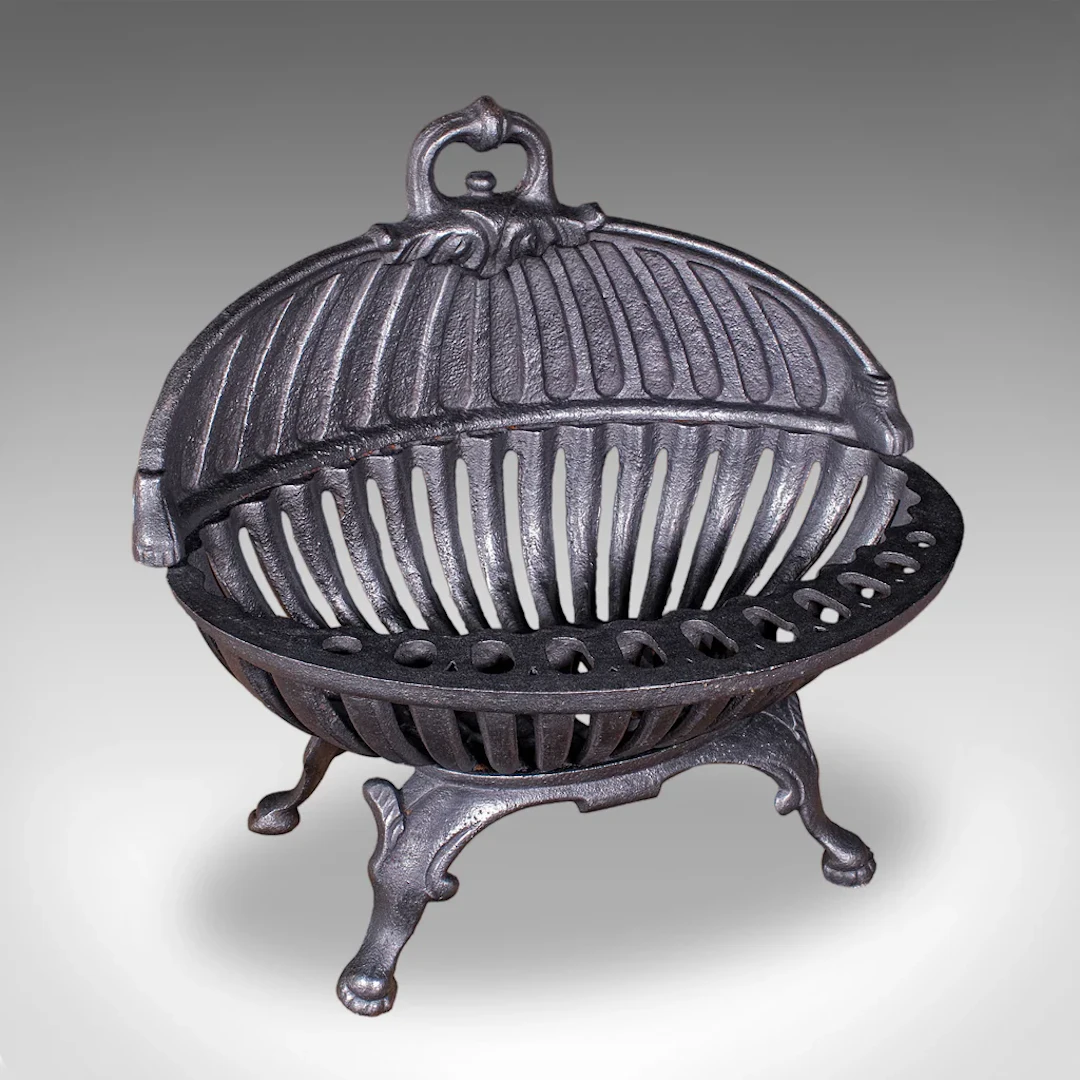 Antique Regency Revival Fire Basket, English, Iron, Fireplace, Grate, Edwardian