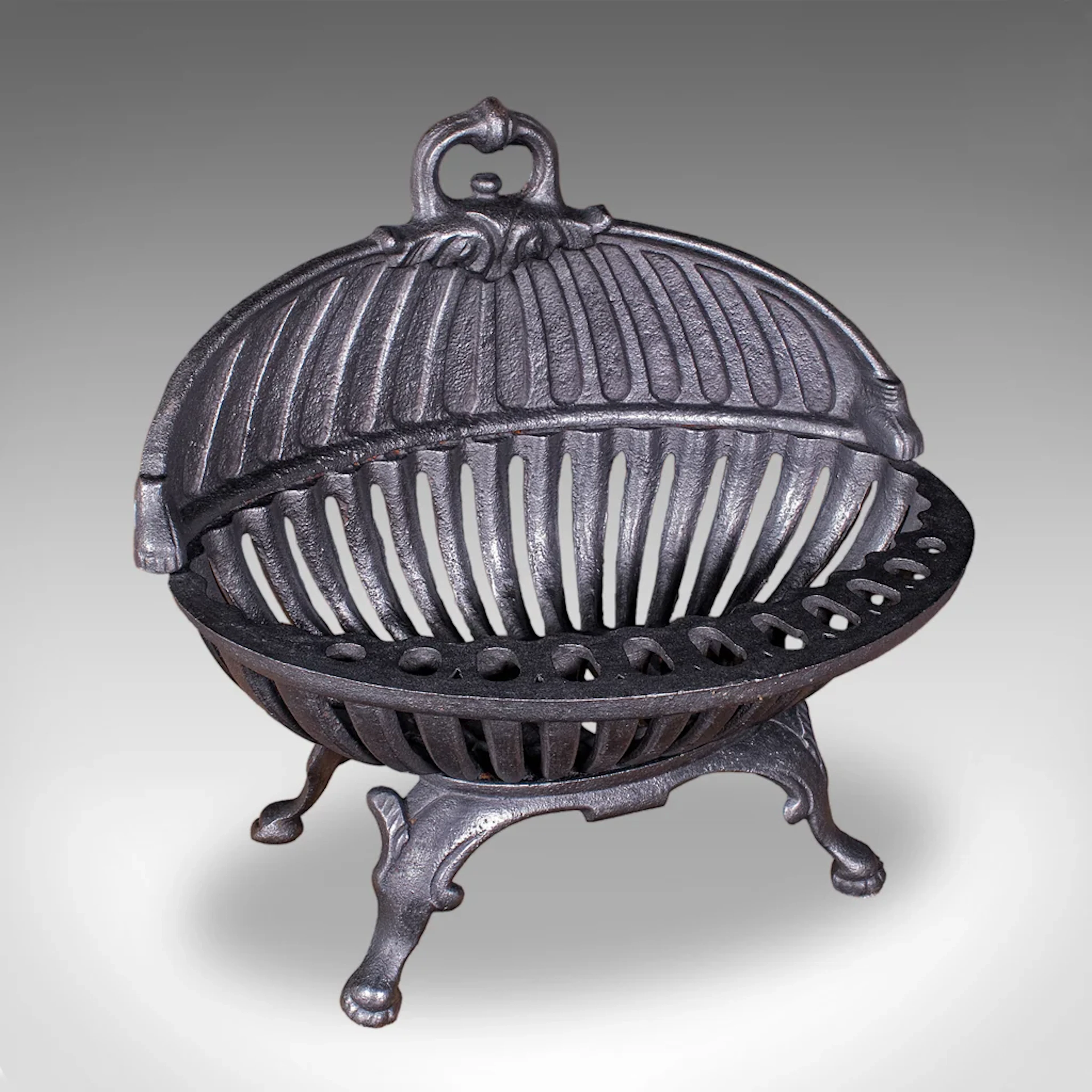 Antique Regency Revival Fire Basket, English, Iron, Fireplace, Grate, Edwardian