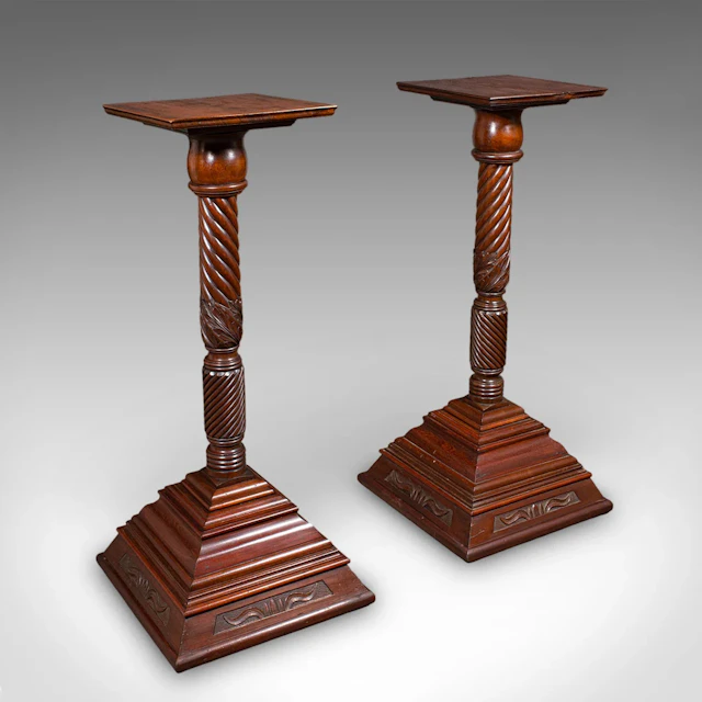 Pair of Large Antique Torchiere, English, Country House, Bust Stands, Victorian
