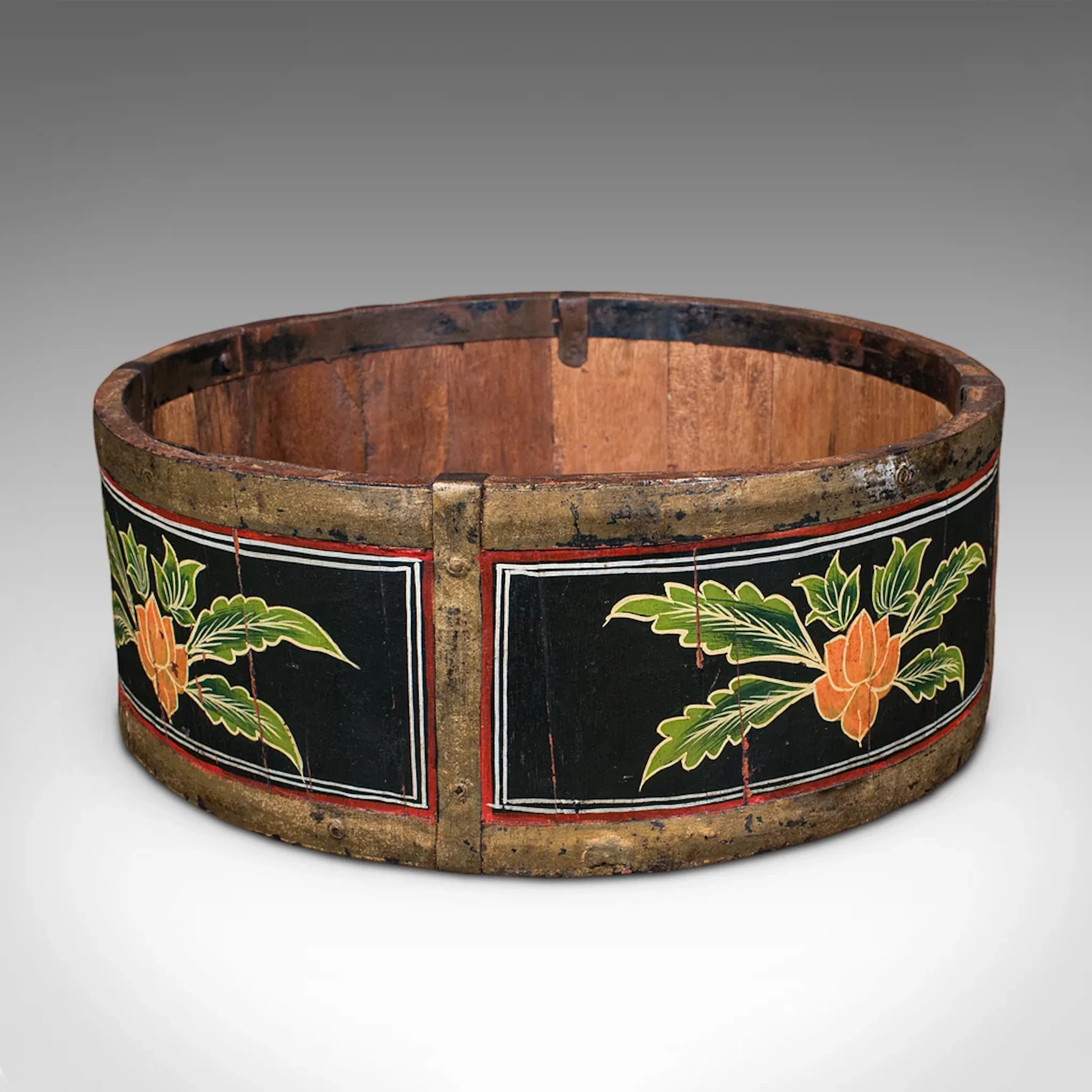 Antique Cheese Wheel Carrier, English, Handpainted Walnut, Dairy Tray
