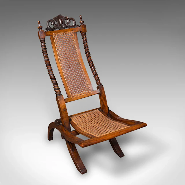 Antique Folding Steamer Chair, English, Bergère, Campaign Lounge Seat