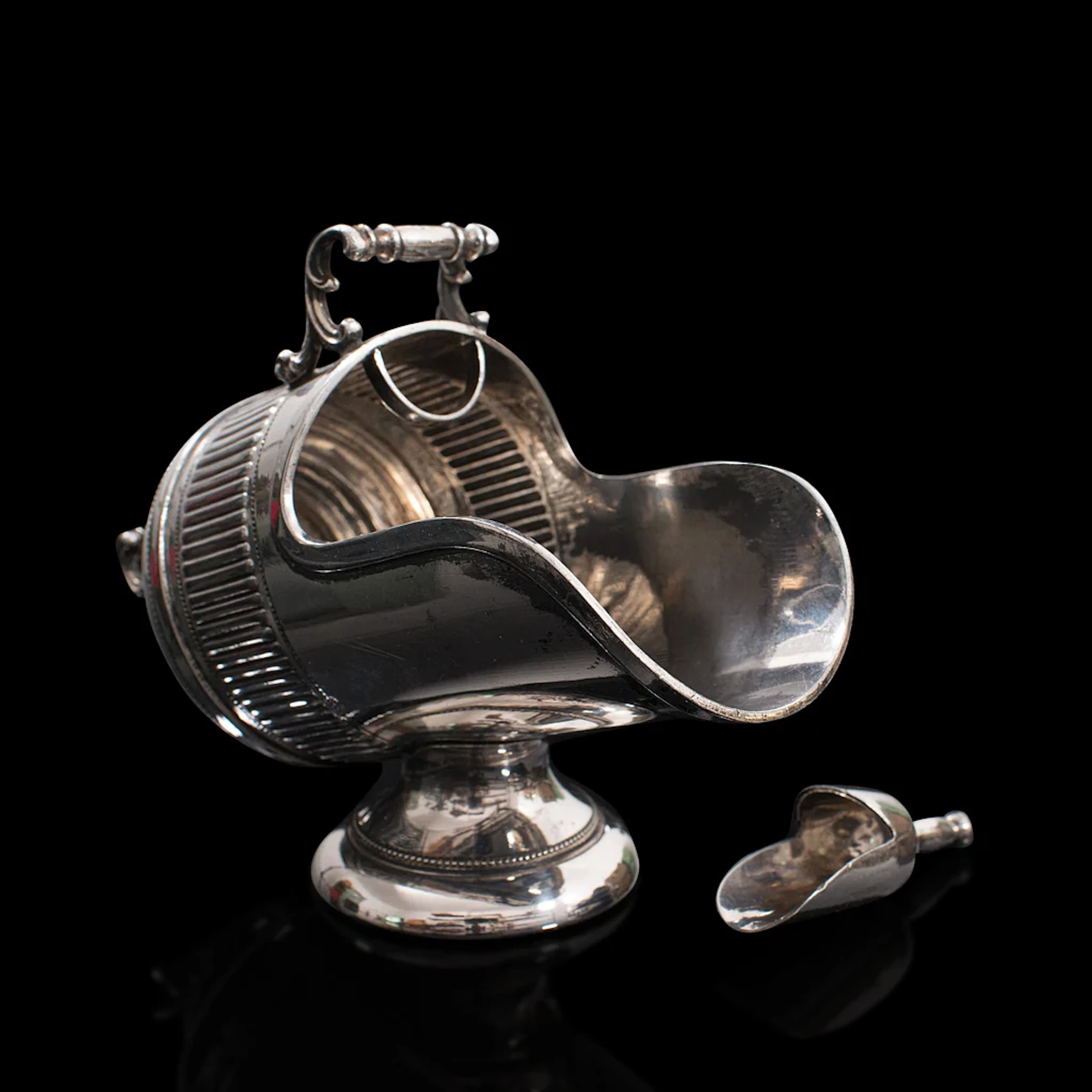 Antique Salt Cellar, English, Silver Plate, Server, Miniature Scuttle