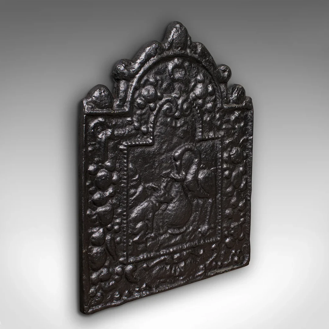 Small Antique Fire Back, English Cast Iron, Fireplace Reflector, Victorian