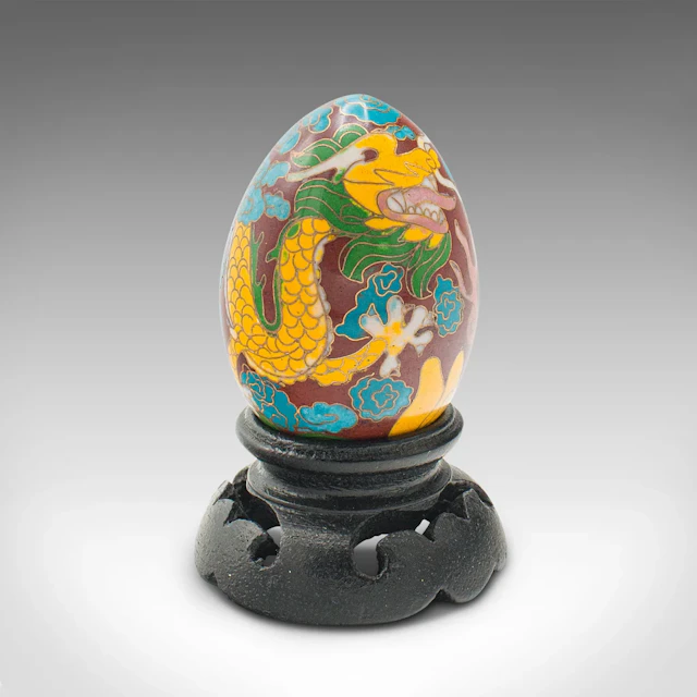 Small Vintage Cloisonne Decorative Egg, Chinese, Enamelled, Ornament