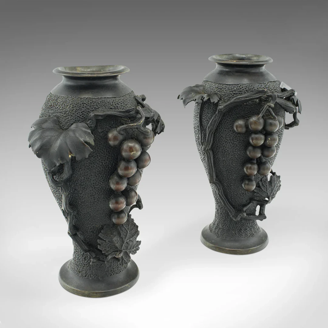 Pair Of Antique Decorative Vases, Japanese, Bronze Baluster, Meiji, Victorian