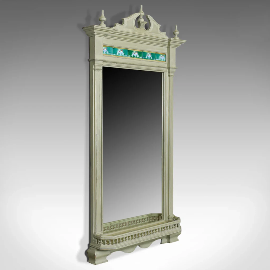 Large, Painted, Antique Wall Mirror, Victorian, Overmantel, Pier, Tiles c.1890