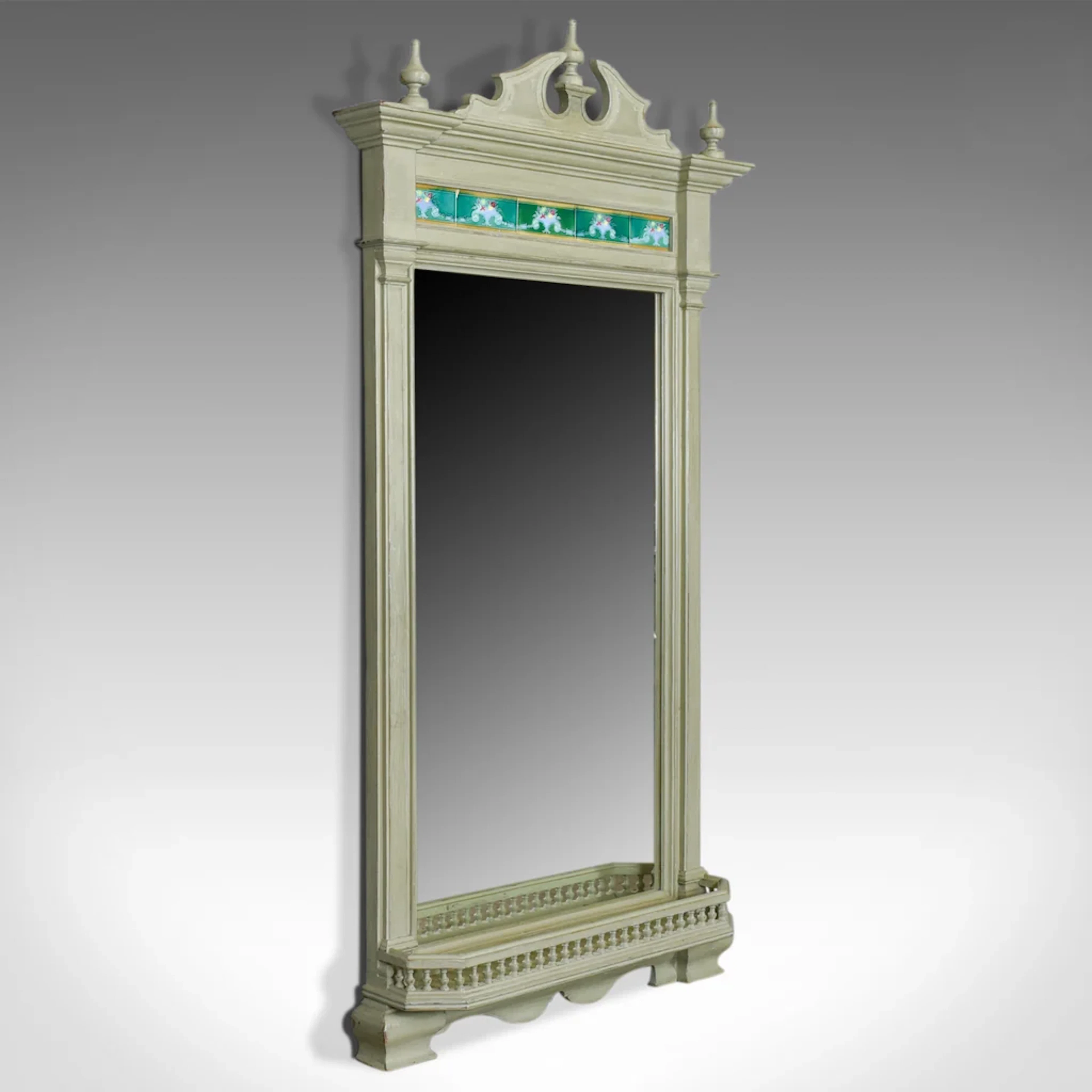 Large, Painted, Antique Wall Mirror, Victorian, Overmantel, Pier, Tiles c.1890