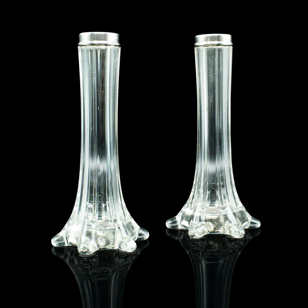 Pair Of Antique Breakfast Stem Vases, English, Silver, Hallmarked, Victorian