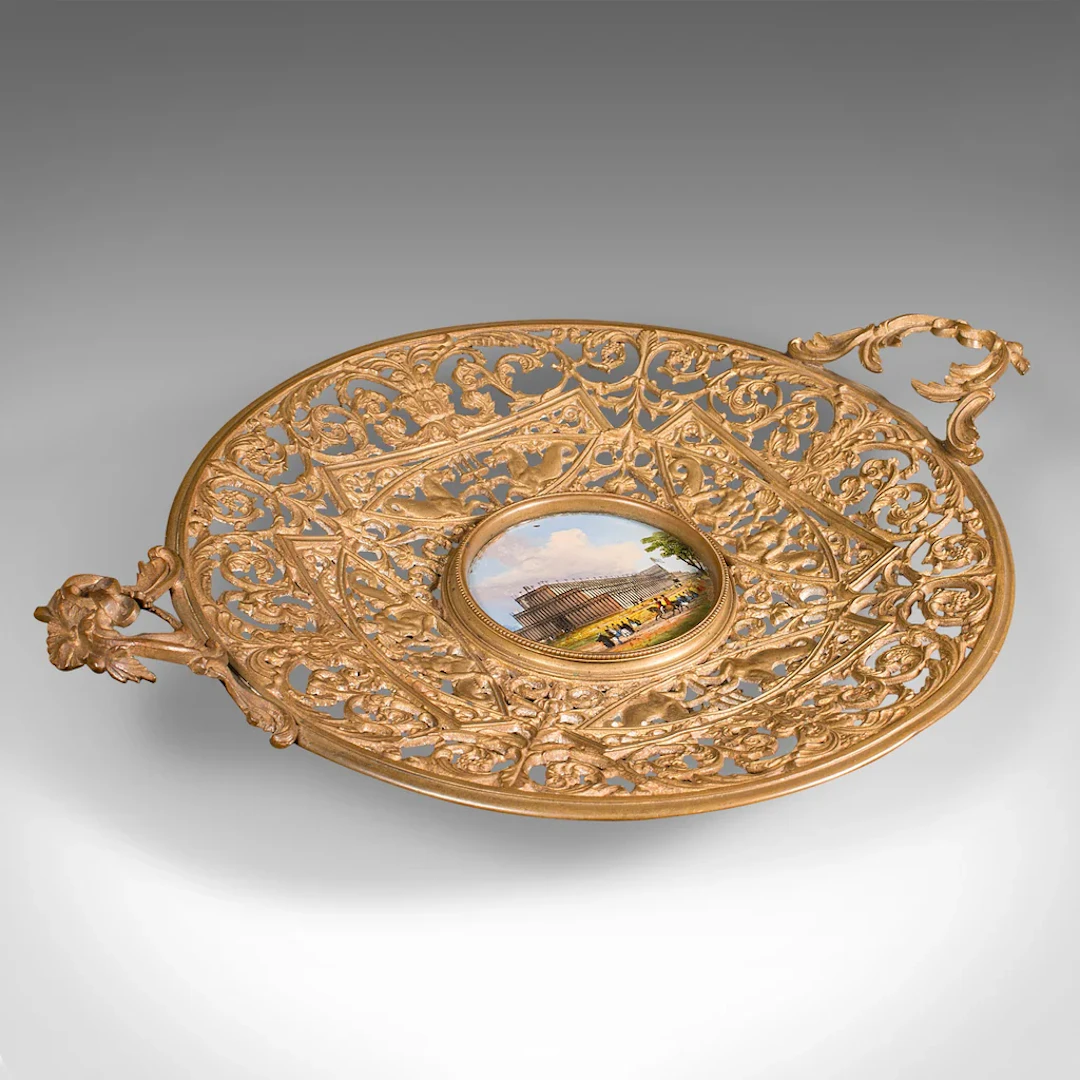 Antique Great Exhibition Fruit Dish, English, Gilt Metal Display Bowl