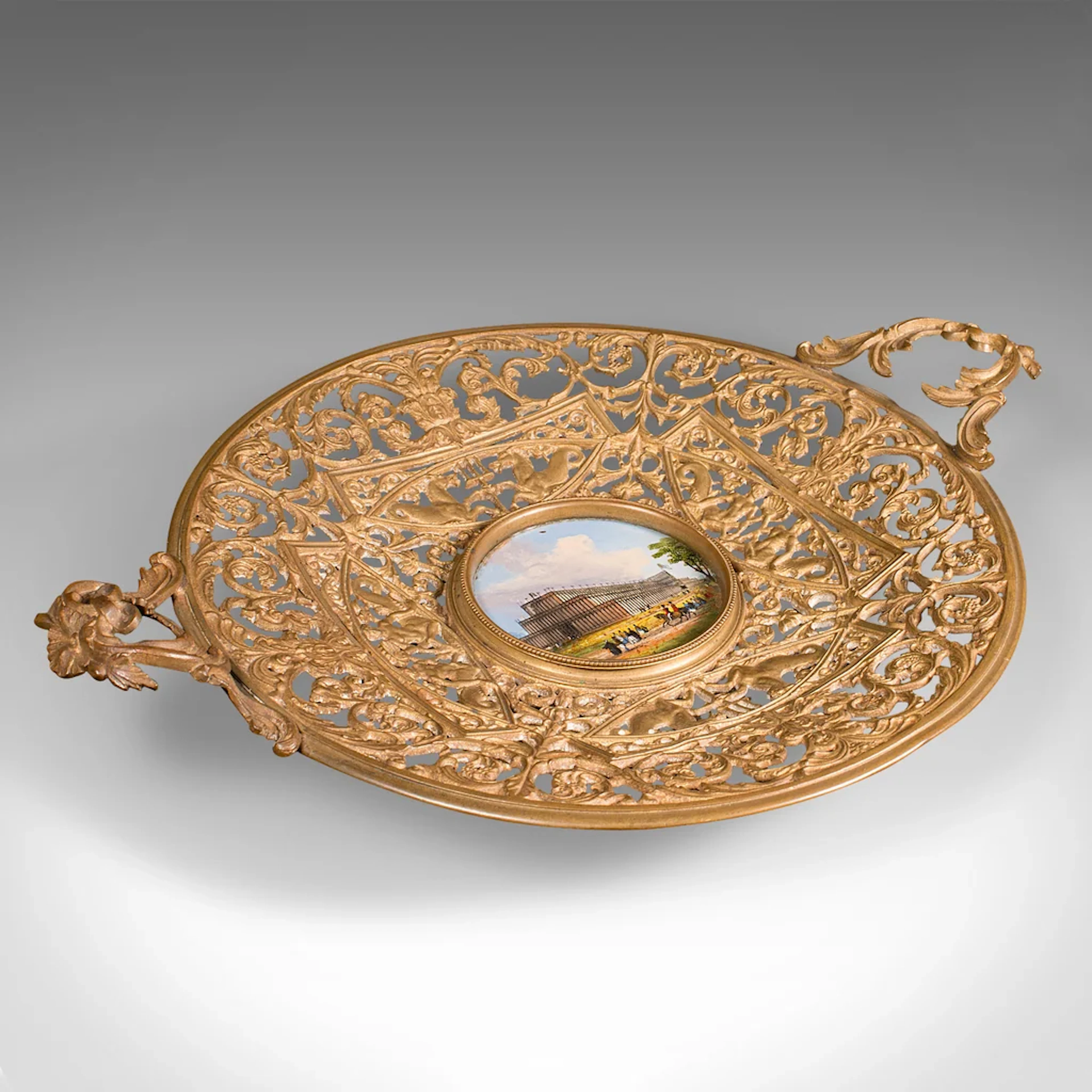 Antique Great Exhibition Fruit Dish, English, Gilt Metal Display Bowl