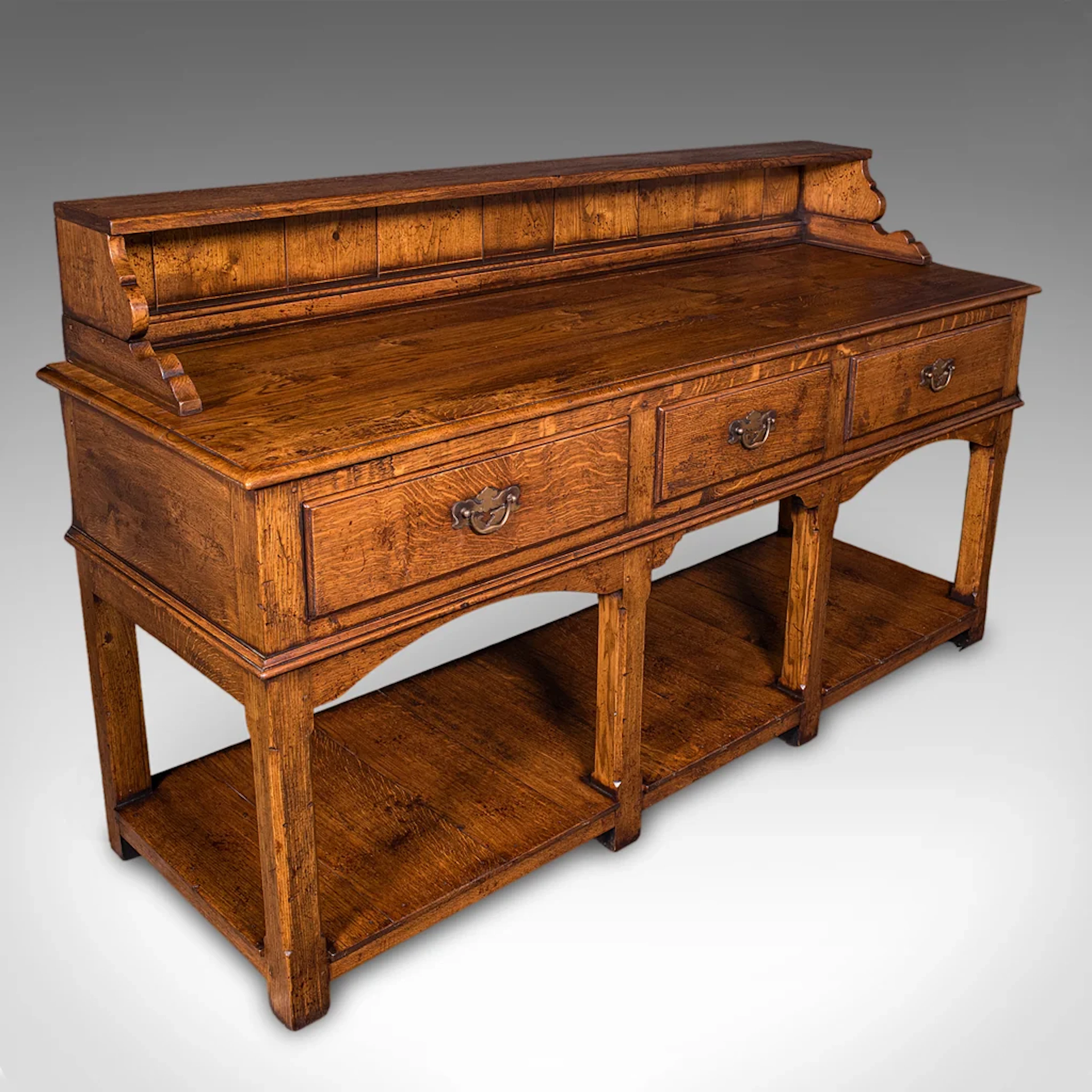 Vintage Suffolk Dresser Base, English, Oak, Victorian Revival, Kitchen
