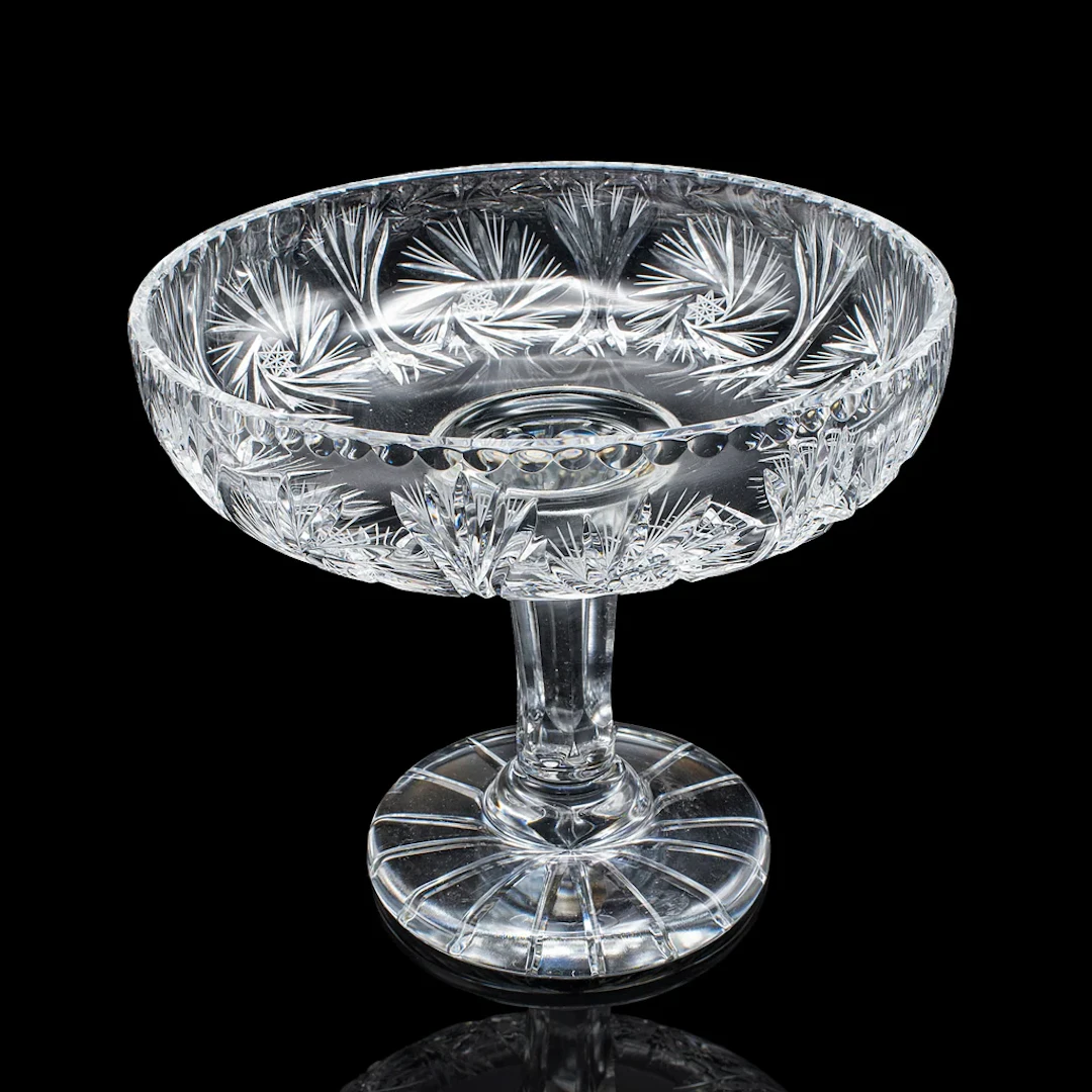Vintage Pedestal Fruit Bowl, English, Cut Glass, Presentation Display