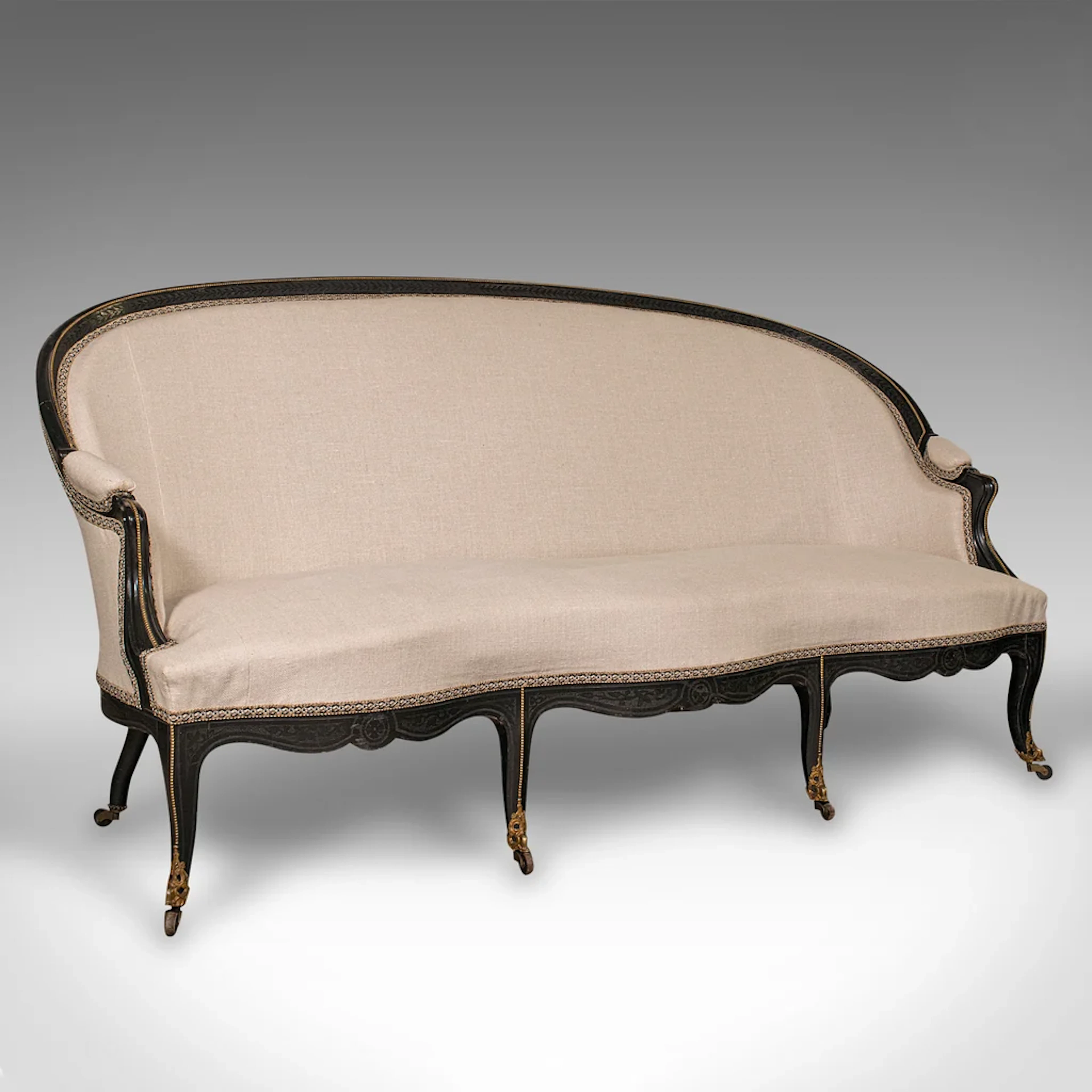 Antique Canape Sofa, Continental, Wing Settee, 3 Seat, Louis XV, Victorian