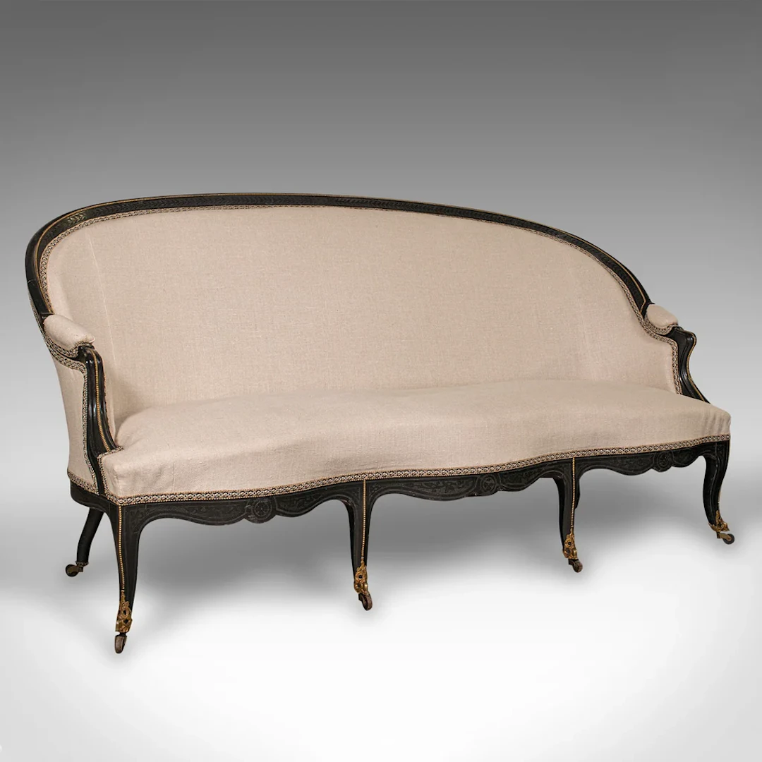 Antique Canape Sofa, Continental, Wing Settee, 3 Seat, Louis XV, Victorian