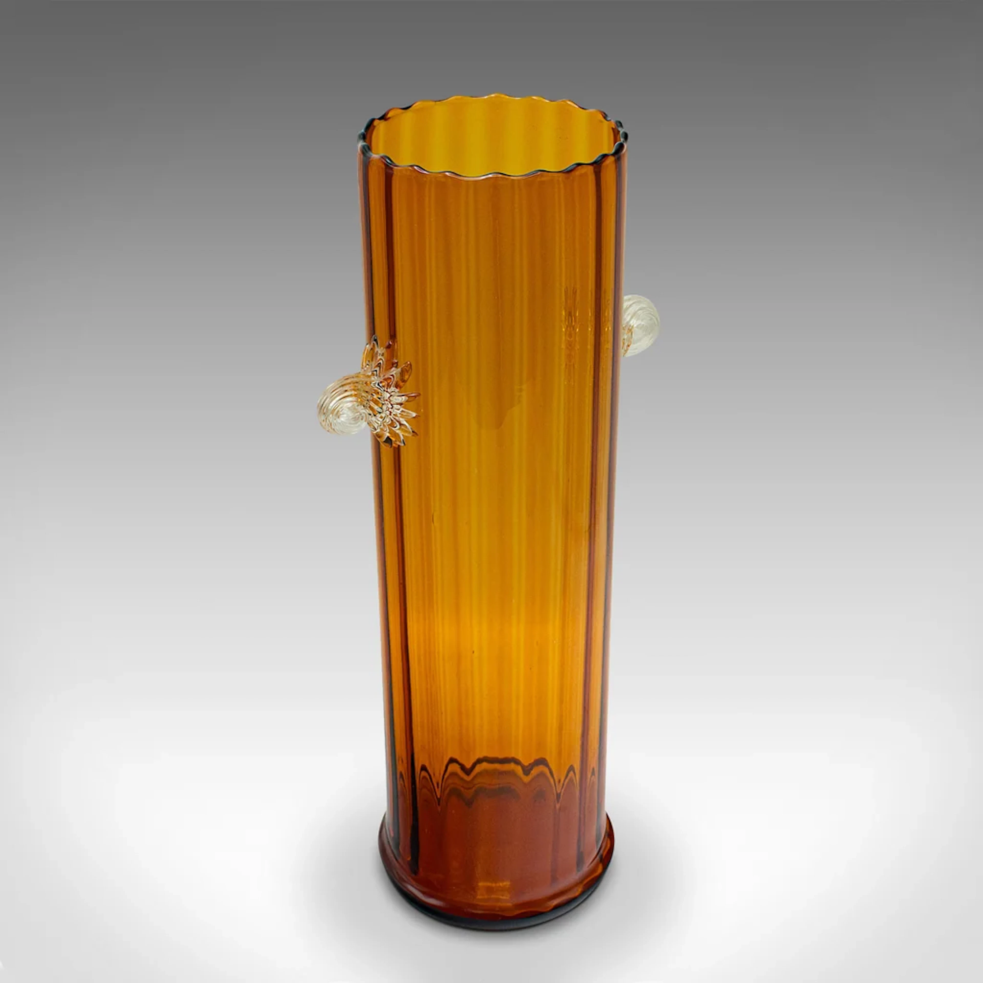 Tall Vintage Ribbed Vase, French, Art Glass, Flower Sleeve, Art Deco