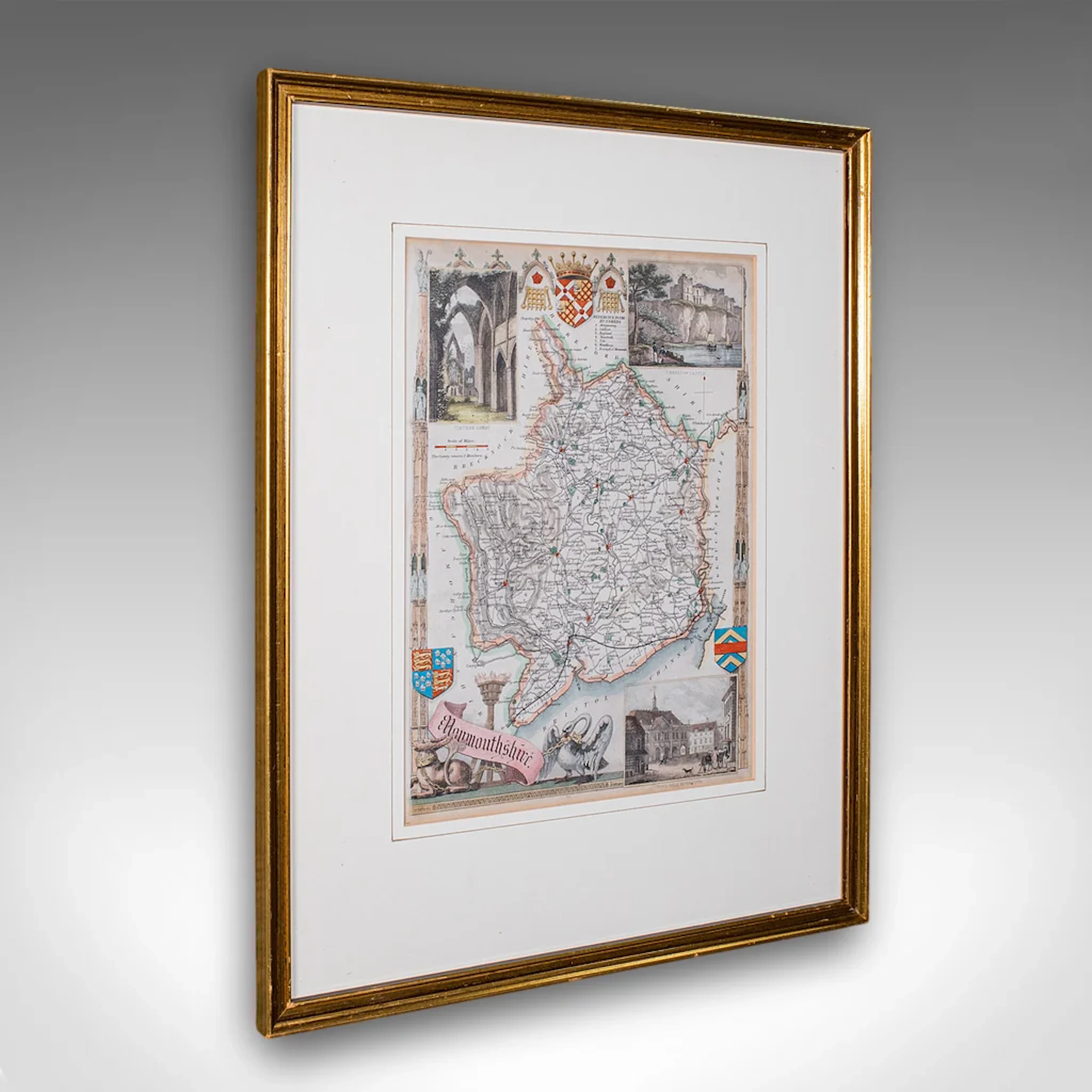Antique County Map, Monmouthshire, English Framed Print, Thomas Moule