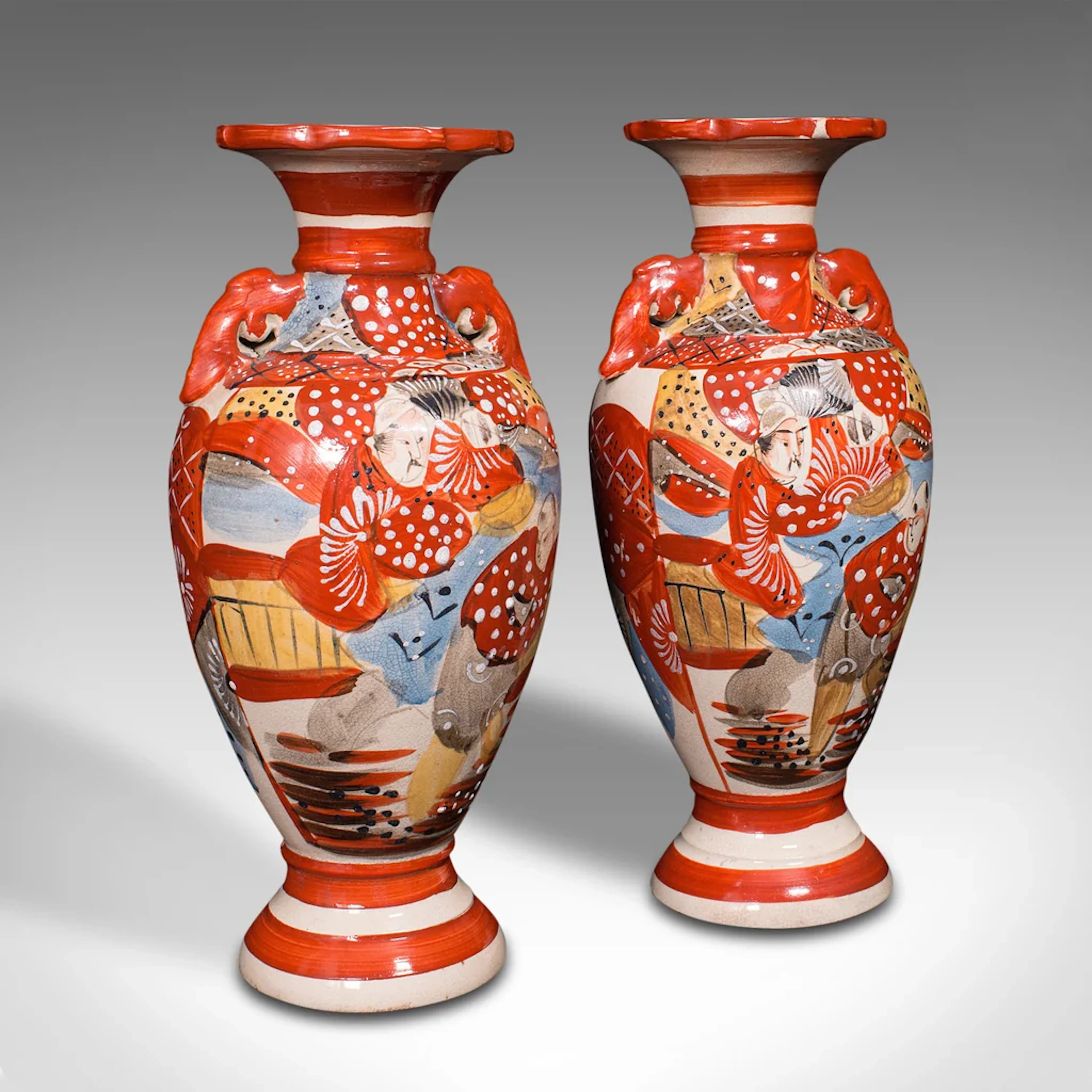 Pair Of Antique Imari Vases, Japanese, Hand Painted, Meiji, Victorian, C.1900