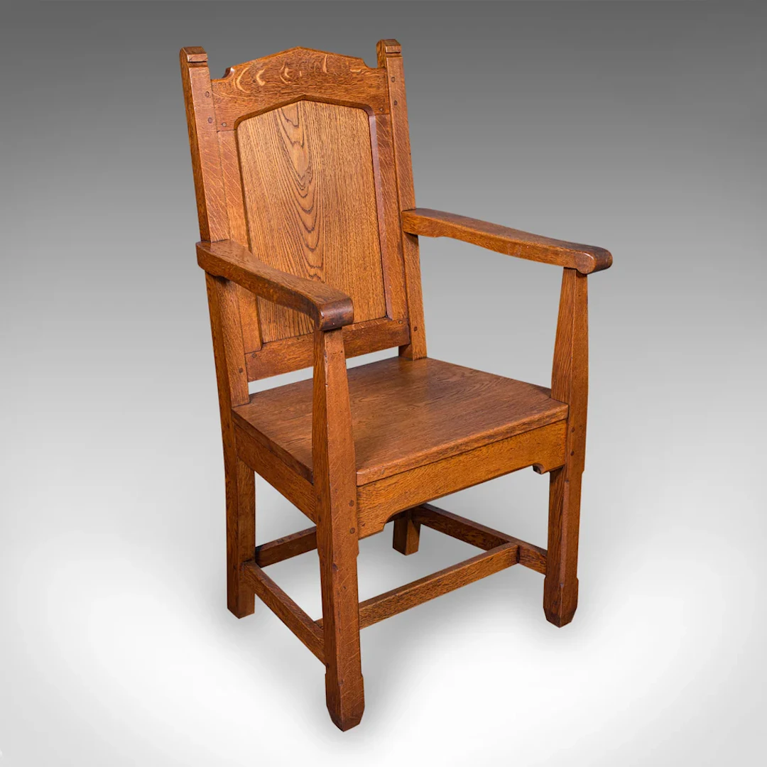 Antique Schoolmaster's Chair, English, Oak, Desk, Elbow, Seat, Edwardian