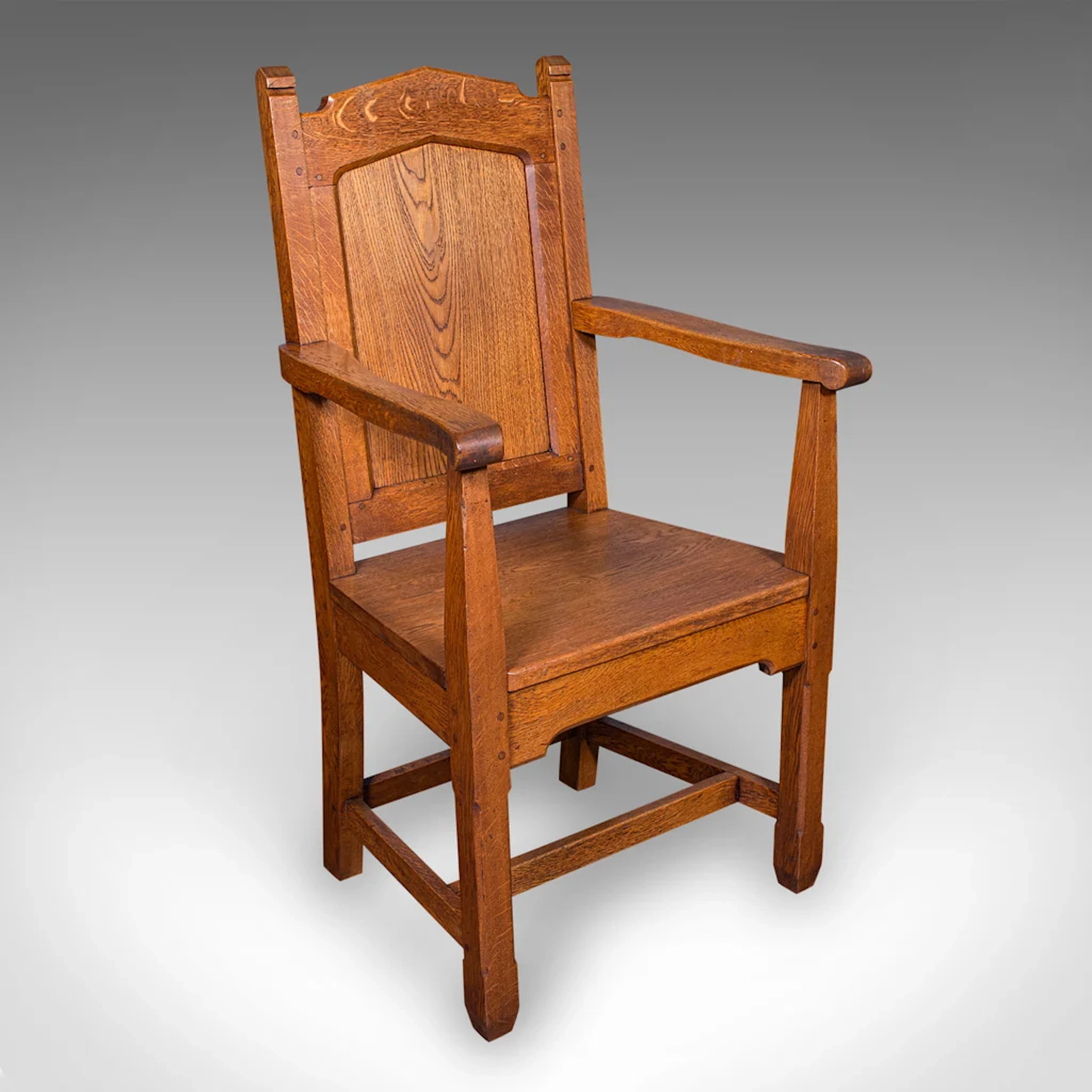 Antique Schoolmaster's Chair, English, Oak, Desk, Elbow, Seat, Edwardian