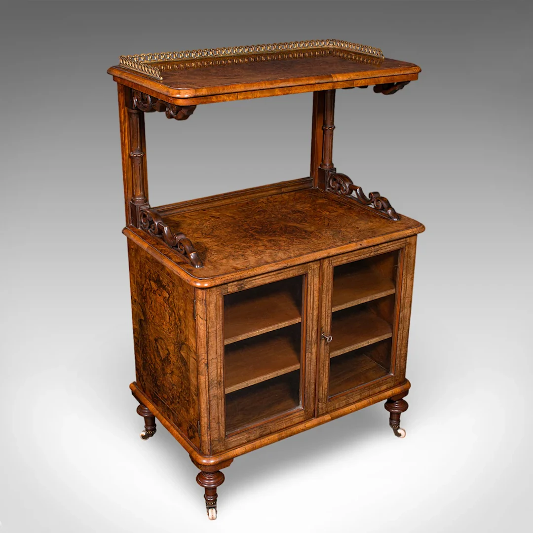 Antique Pianist's Lounge Server, English, Burr Walnut, Music Cabinet, Victorian