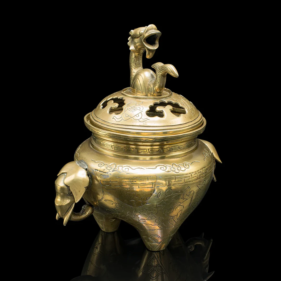 Antique Decorative Censer, Chinese, Brass, Incense Burner, Qing, Victorian