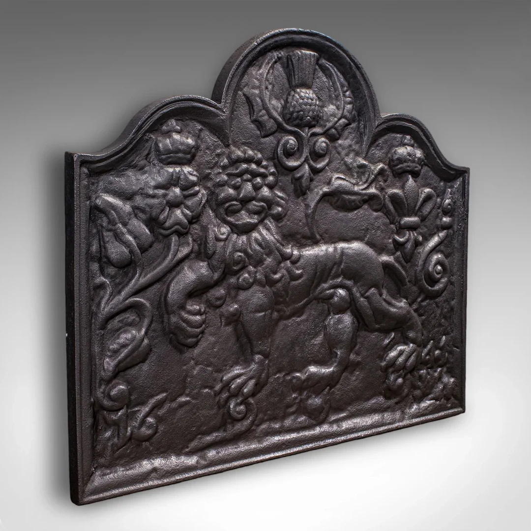 Antique Relief Fire Back, English, Iron, Fireplace Reflector, Victorian, C.1895