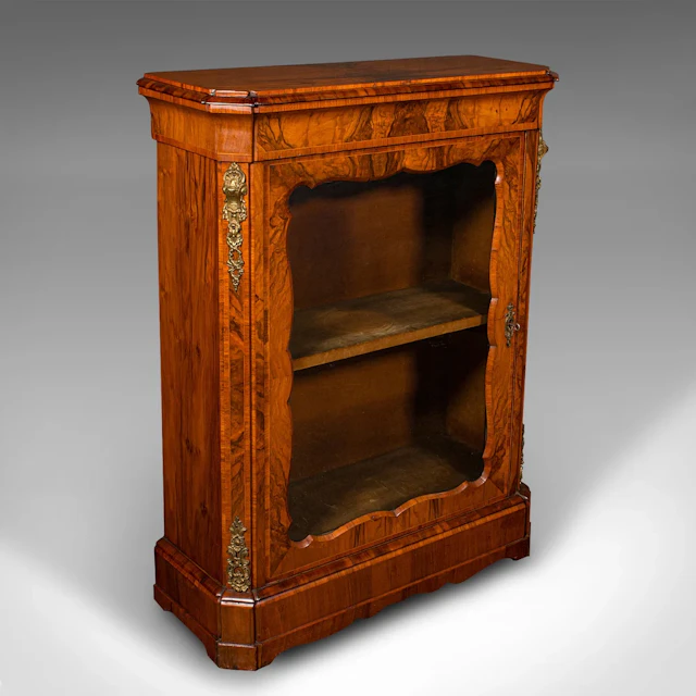 Large Antique Pier Cabinet, English, Walnut, Glazed, Druce & Co, Victorian