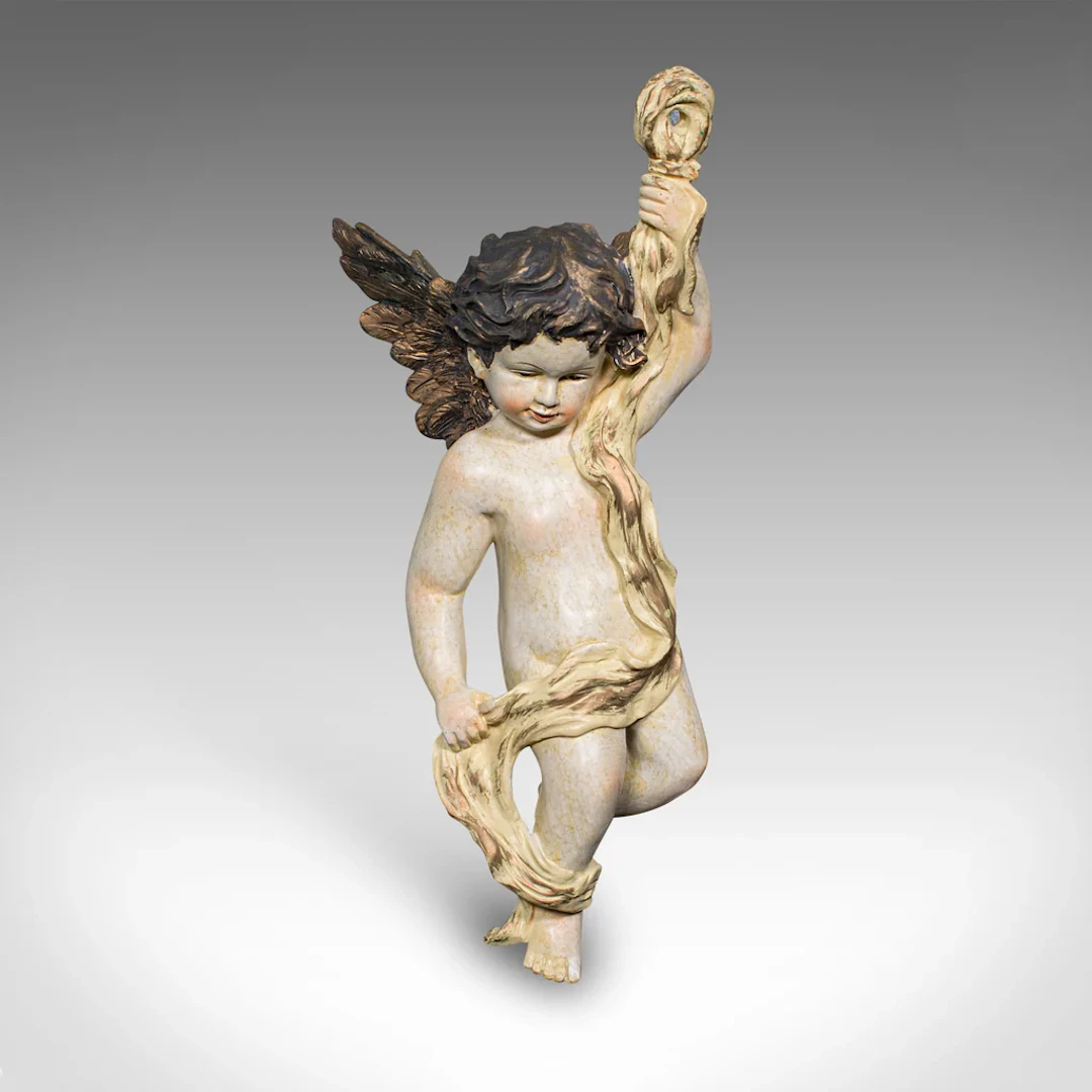 Vintage Flying Cherub, Italian, Plaster, Classical, Romantic, Putto