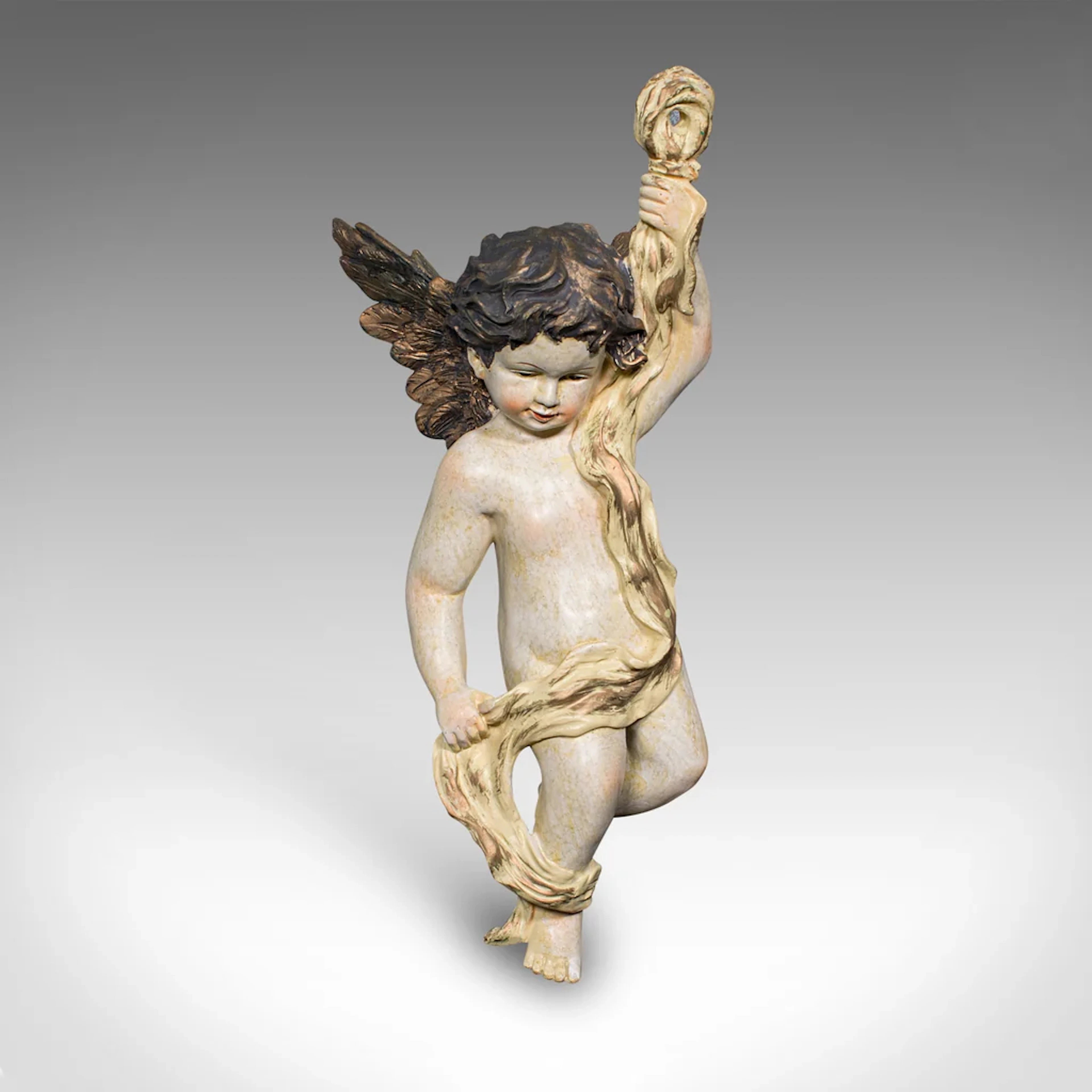 Vintage Flying Cherub, Italian, Plaster, Classical, Romantic, Putto