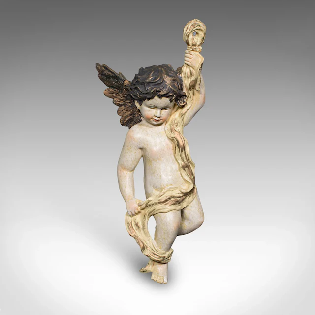 Vintage Flying Cherub, Italian, Plaster, Classical, Romantic, Putto