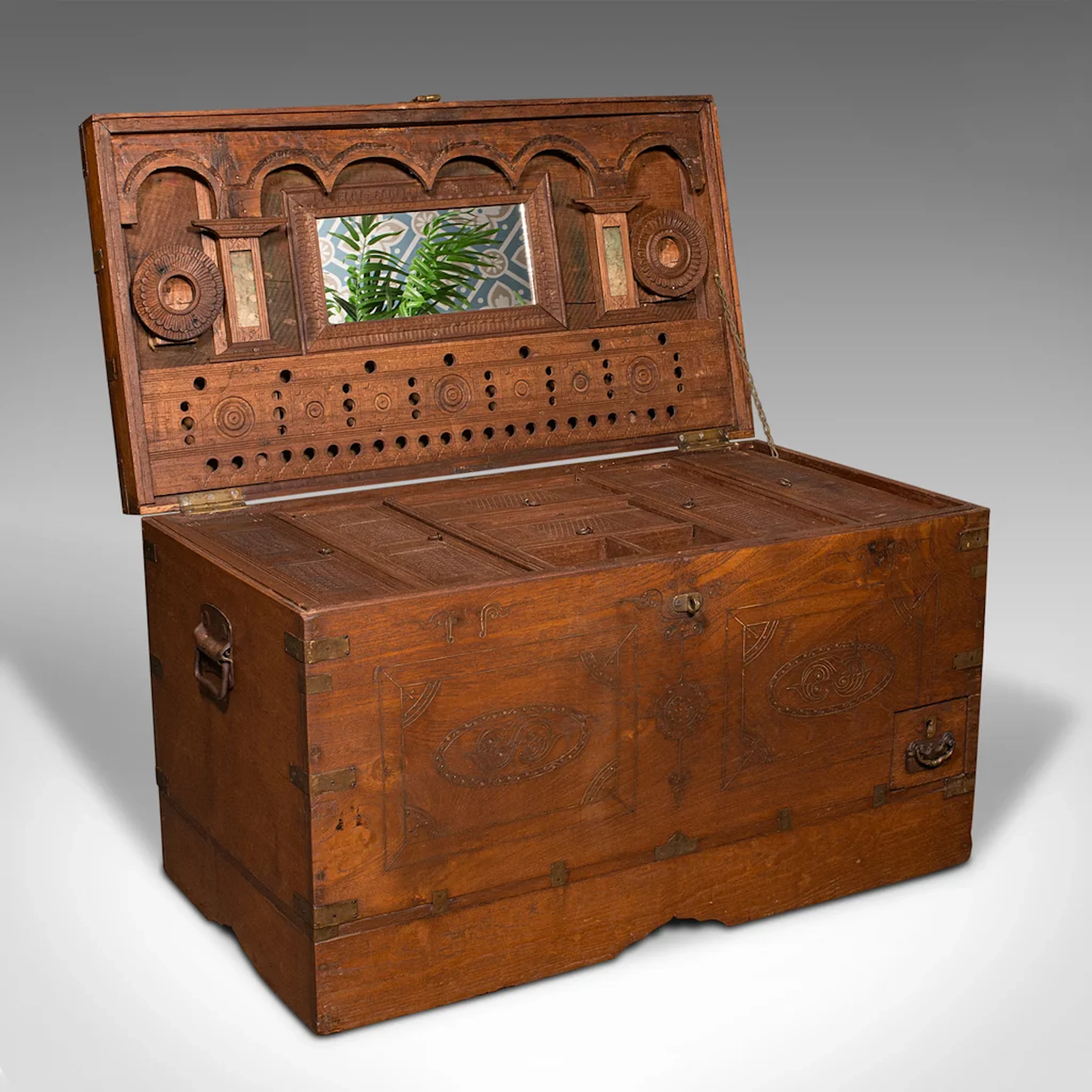 Antique Travelling Cleric's Chest, Anglo Indian, Teak, Colonial Trunk