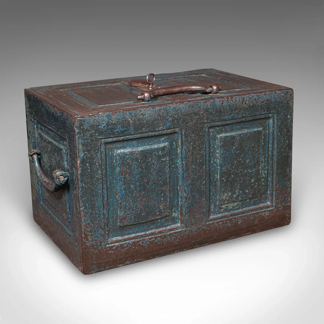 Antique Goldsmith’s Strong Box, English, Heavy Cast Iron Locking Safe