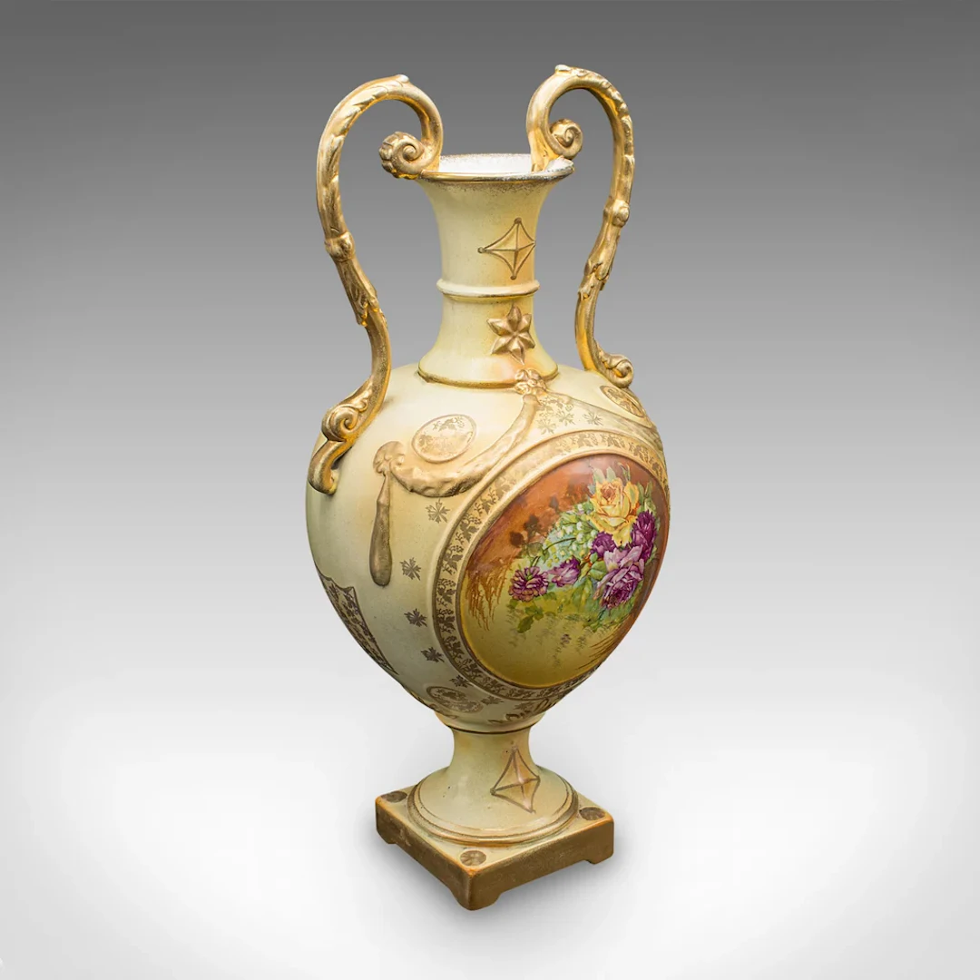 Antique Flower Vase, English, Ceramic, Baluster Urn, Continental Taste, C.1920