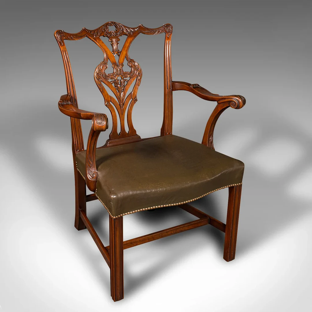 Antique Gentleman's Drawing Room Armchair, English, Chippendale Taste
