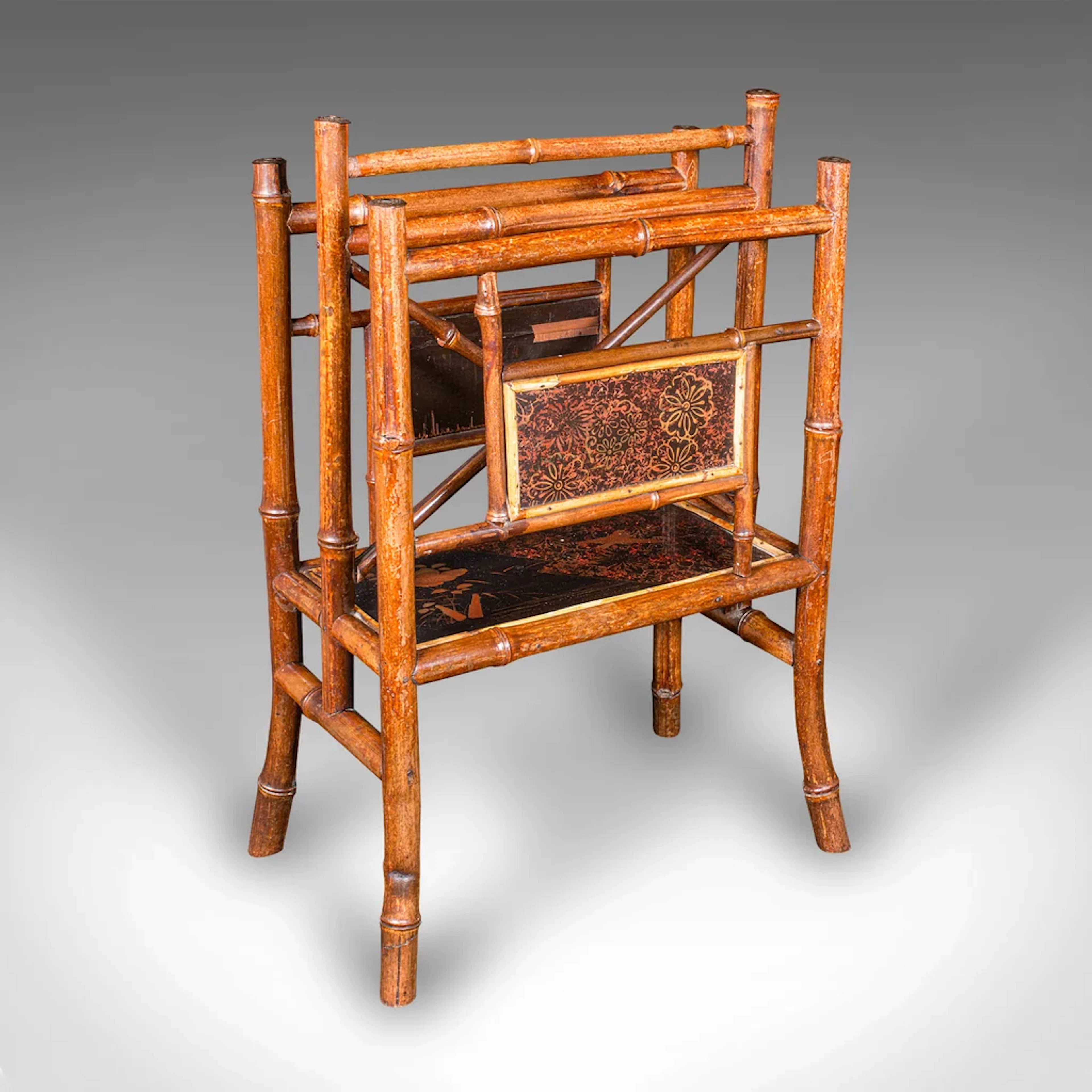 Antique Canterbury, Chinese, Bamboo Magazine Stand, Rack, Chinoiserie