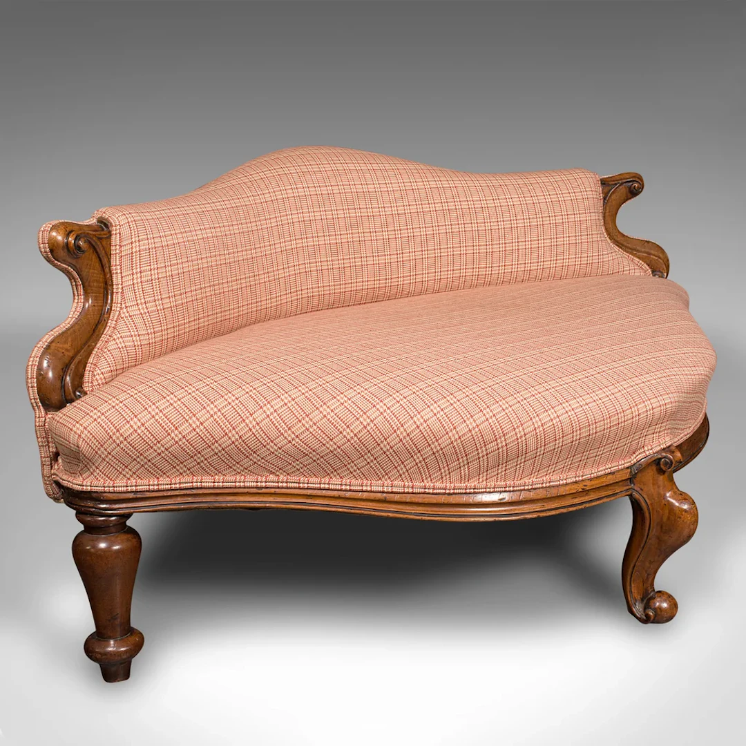 Antique Love Seat, English, Walnut, Duet Bench, Dog Bed, Small Settee